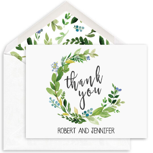 Arched Green Swag Folded Thank You Note Cards